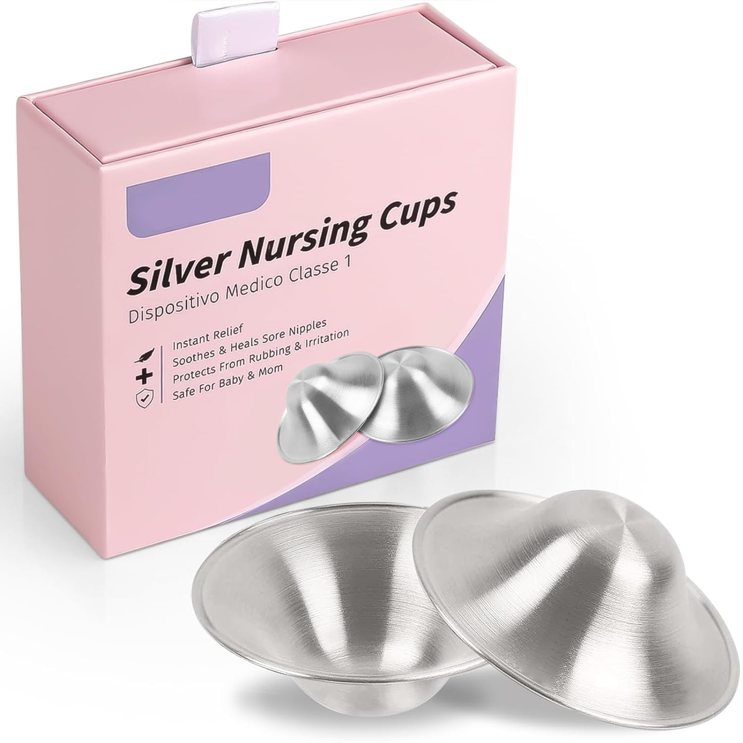 Picture of Silver Nursing Cups Silver Lactation Cup Nipple Protector Soothing Protection Newborn Feeding 925 Silver