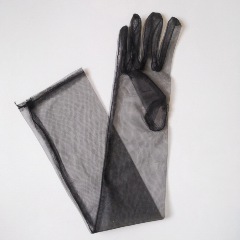 Picture of 55cm Long 70cm DIY Sheer Plain Bridal Wedding Dress Gloves Sexy Black and White Wine Red Mesh Wedding