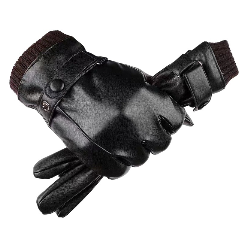 Leather gloves men and women autumn and winter couple Korean fleece-lined thickened warm waterproof cold riding driving touch screen