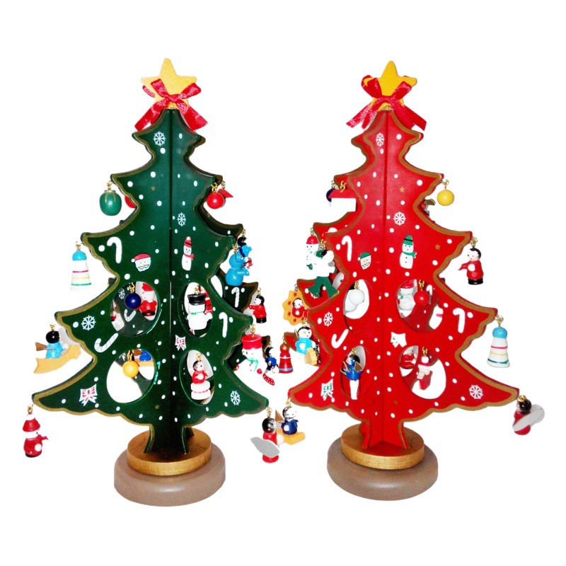 New 28cm wooden Christmas tree decorations printed DIy handmade decorative desktop ornaments a generation of hair