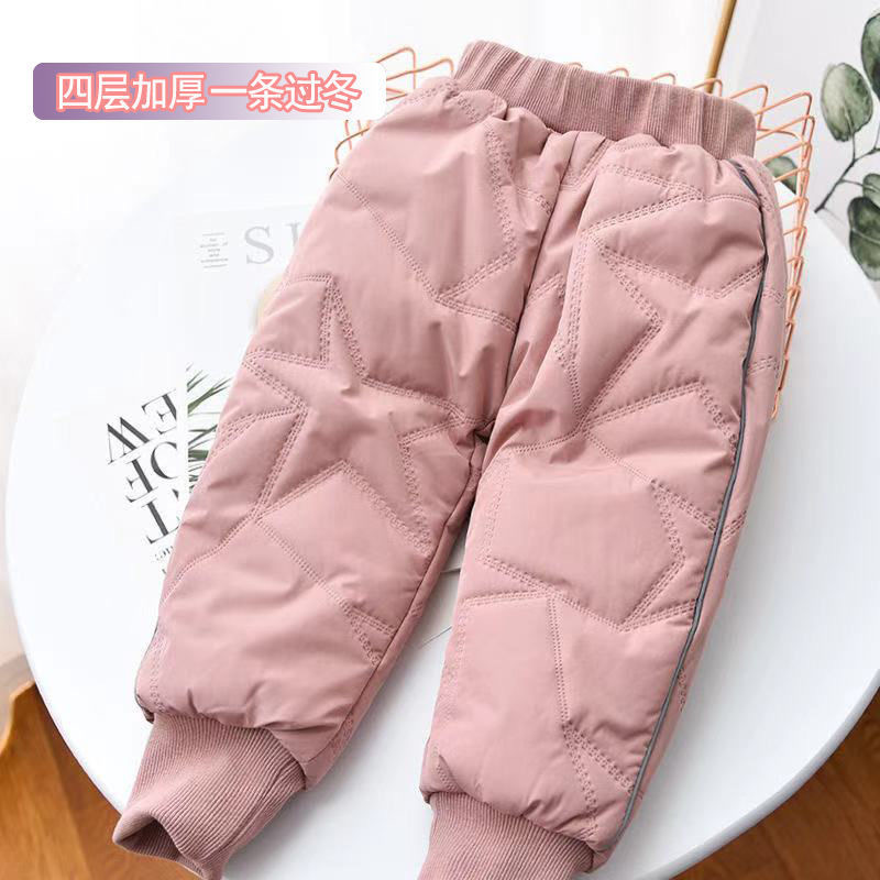Picture of Girls' Four-Layer Thickened Cotton Pants for Winter Outer Wear One Pant for Winter, CUHK Children's Northern Integrated fleece-lined Pants for Boys
