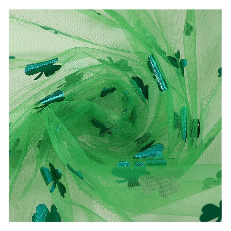 Amazon New Bronzing Green Clover Mesh Fabric St Patrick's Day Irish tutu Skirt Mesh