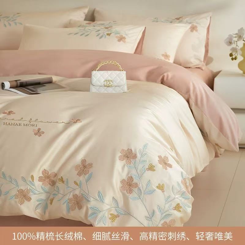 100 high-grade cotton long-staple cotton bed four-piece cotton embroidered quilt cover cotton bed sheet bed hat Nantong 4