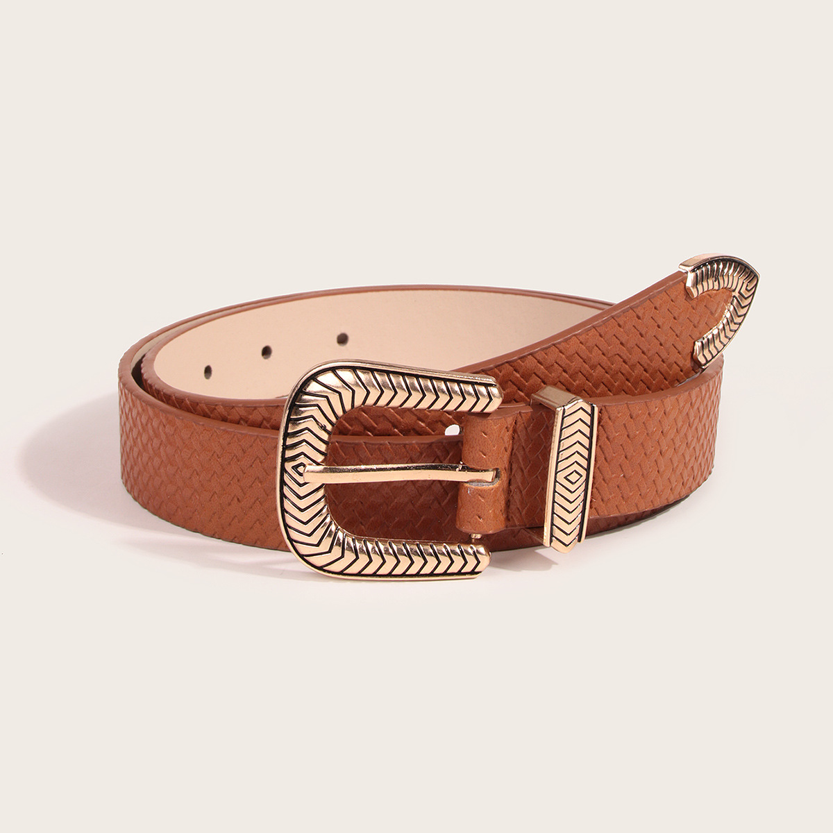 Factory in stock Bohemian Style Woven Leather Belt Carved Three-Piece Set Retro Women's Elegant Belt