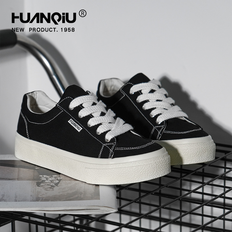 Universal Thick-Soled Black Canvas Shoes for Men 2025 New Spring Fashion Student Casual Versatile Couple Sneakers for Men