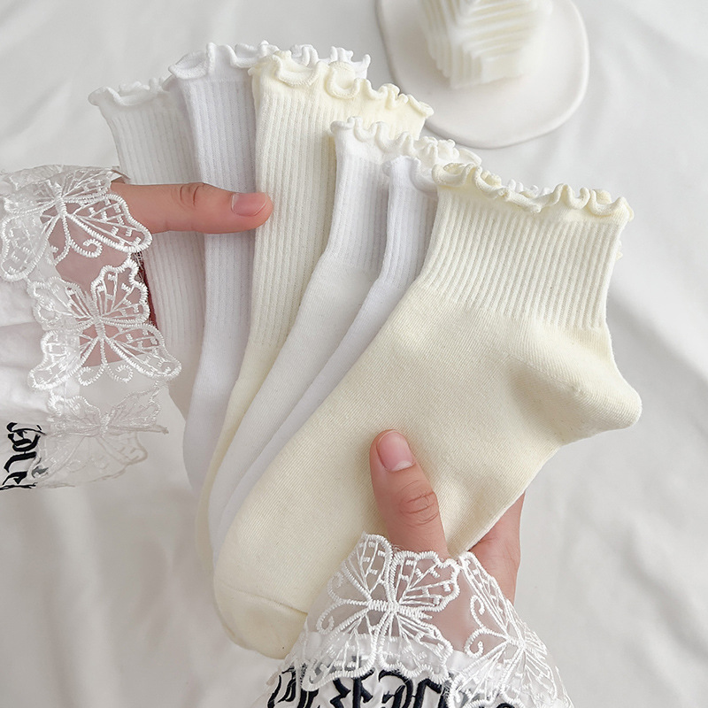 Socks women's spring and summer cotton mid-tube socks Japanese solid color jk socks agaric lace socks piled socks cotton socks wholesale