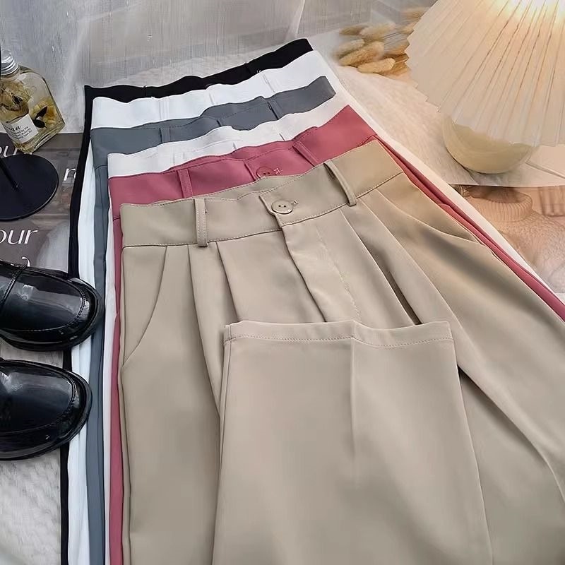 Picture of Wide Leg Pants Women's Summer Korean-style High Waist Loose Slimming Straight Elegant Dosing Casual All-match Black Trendy Pants