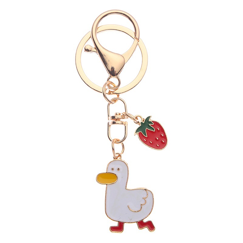 Cute little duck egg flower keychain strawberry fried egg come on duck couple cute bag pendant ornaments wholesale