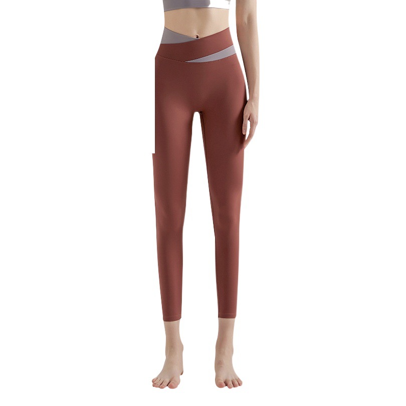 Weiman High-Waisted Cross-Color Yoga Pants for Women with Color-Blocked Waist and Hip Lift for Outer Wear Running Slimming Look Splicing Fitness Pants