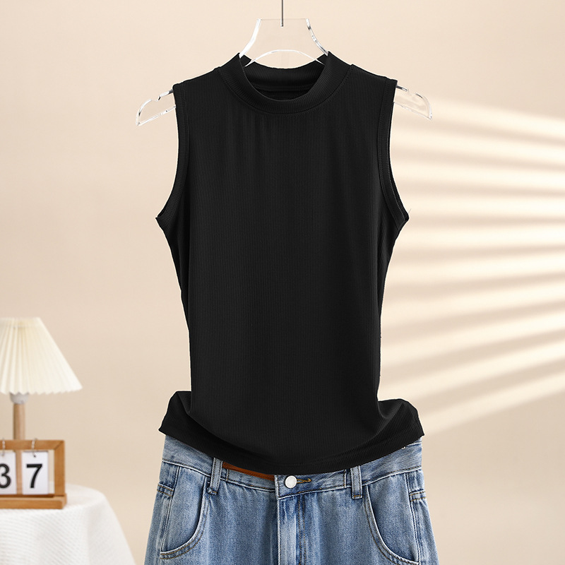 Picture of White Half-neck Camisole Women's Inner Wear Outer Wear Summer Tight Thread Sleeveless T-shirt Base Shirt Waistcoat Top