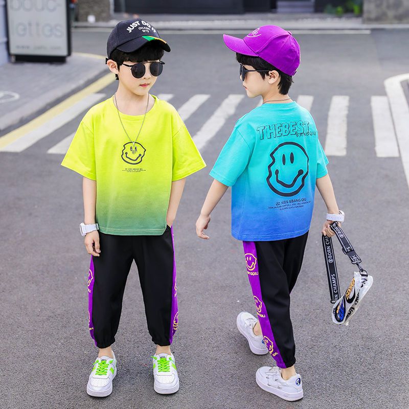 Picture of New cuhk boy's western style summer short-sleeved quick-drying clothes children's clothing boy's summer sportswear suit ice silk