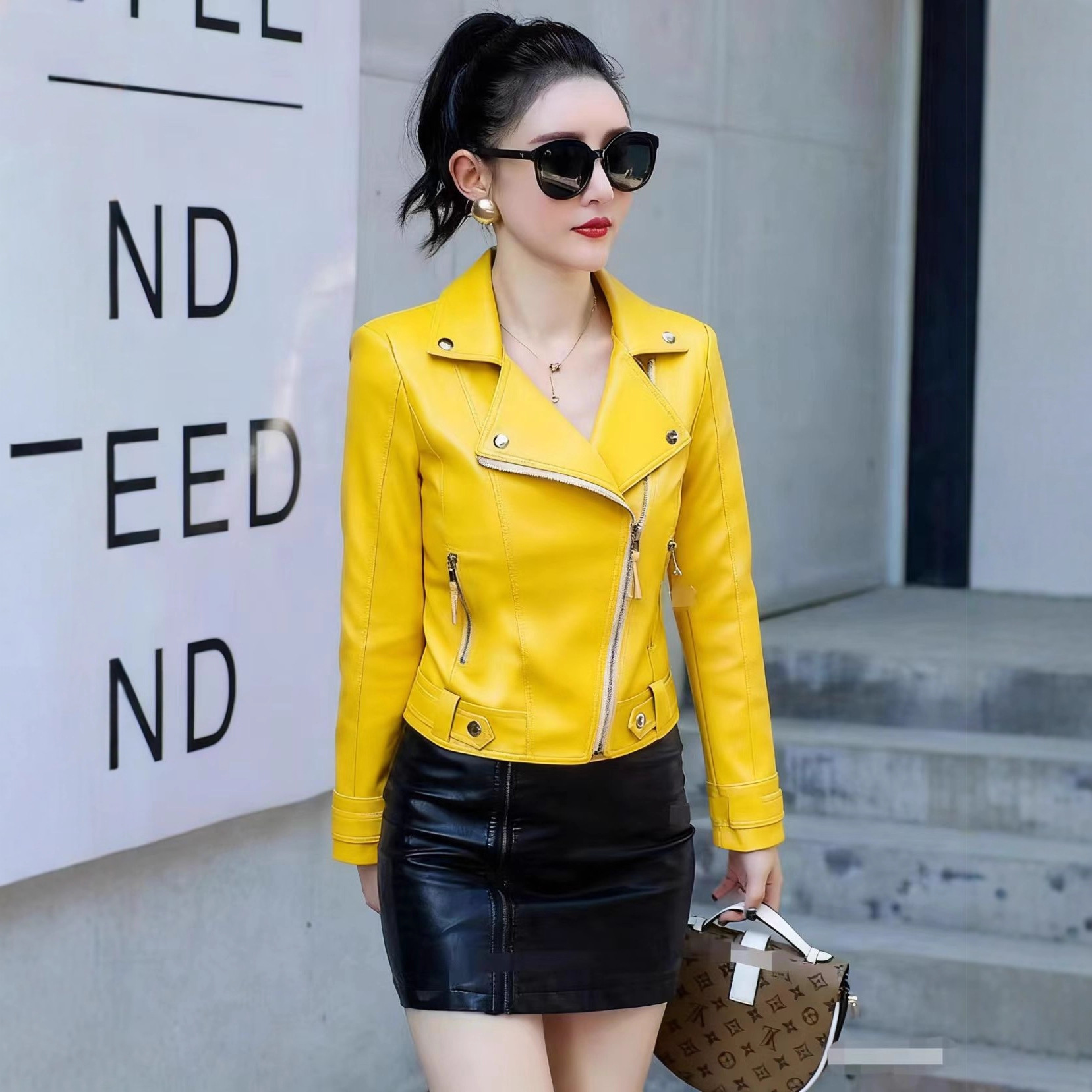Picture of Factory wholesale spring and autumn new Korean women PU leather women's short slim small coat motorcycle clothing leather jacket