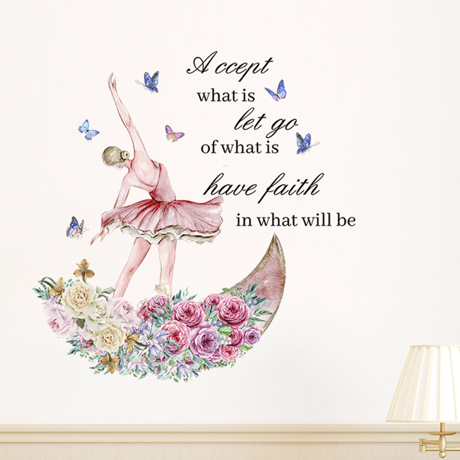 Flower Fairy Moon Boat Butterfly Proverbs Wall Stickers Cross-border Removable Living Room Sofa Background Wall Decoration mup1544