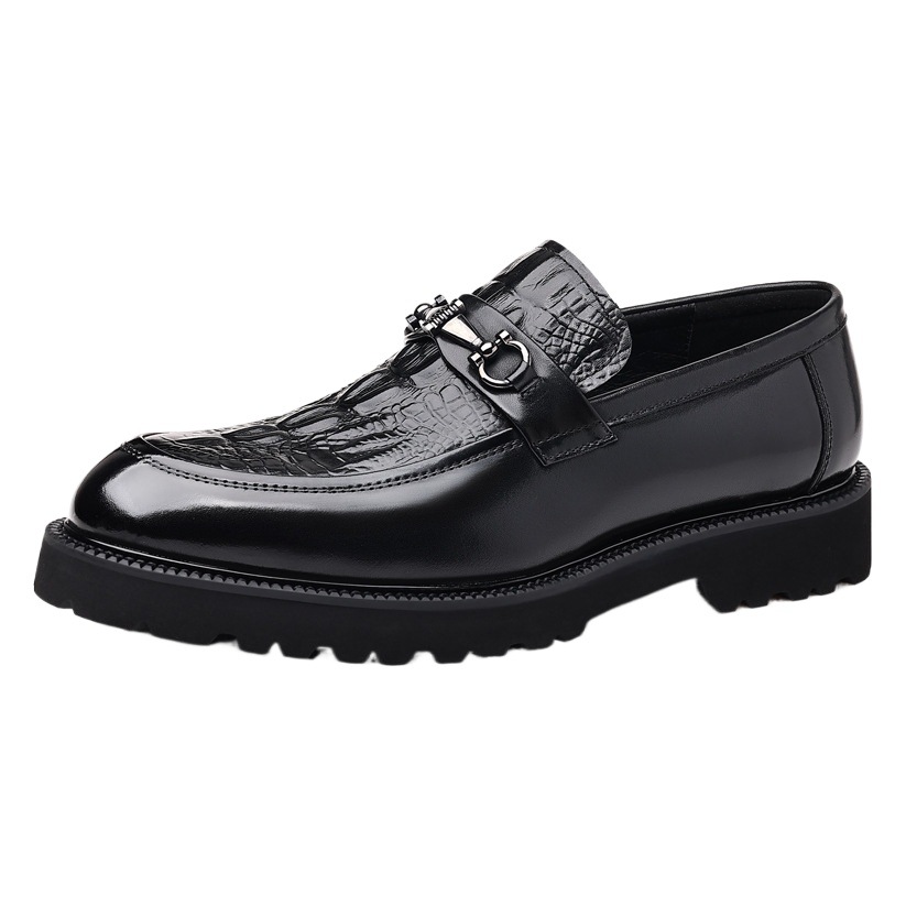 Spring New Men's Genuine Leather Business Casual Leather Shoes Men's Crocodile Pattern British Formal Men's Shoes Wholesale Lok Fu