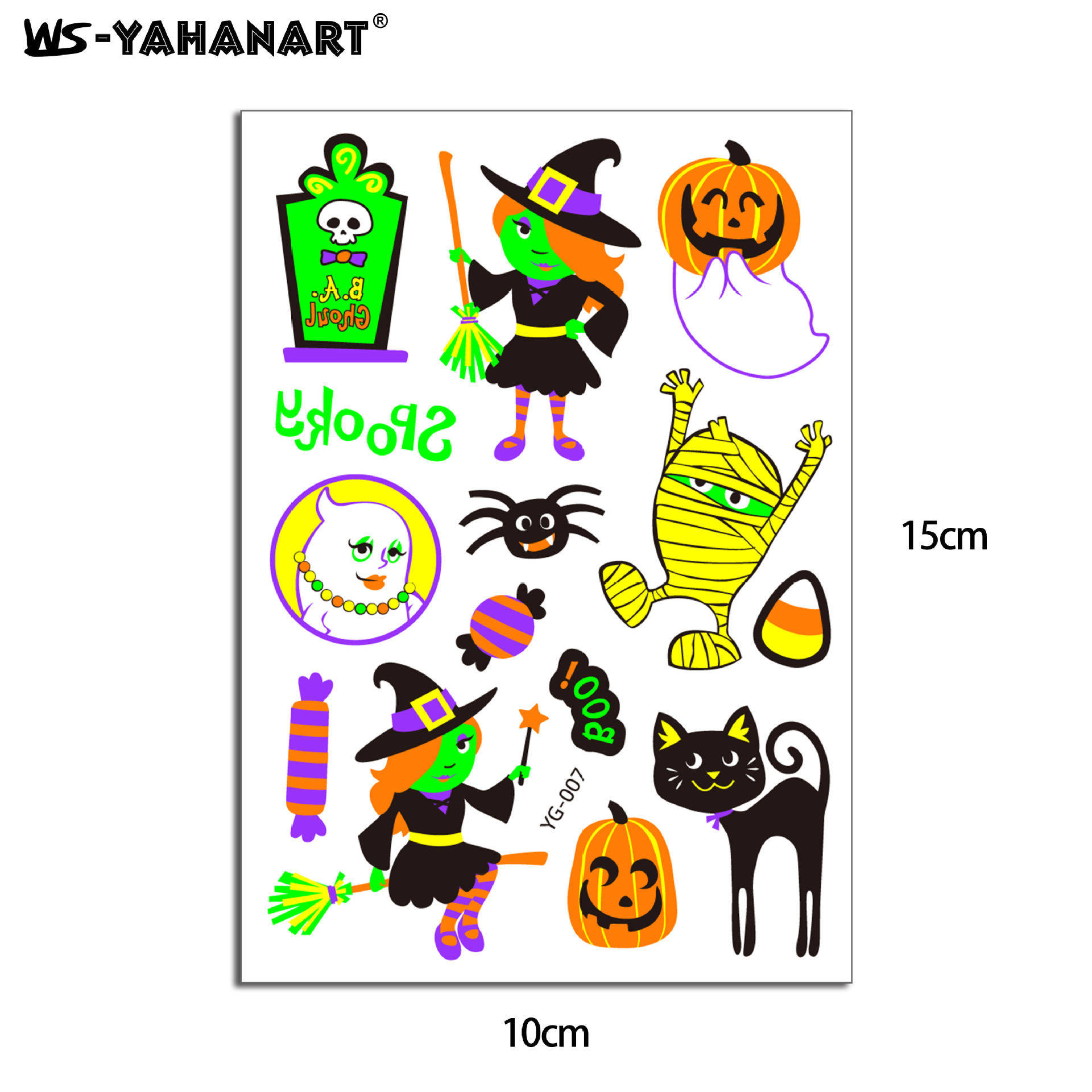 Picture of New Halloween Ghost Festival Fluorescent Cartoon Tattoo Sticker Environmentally Friendly Face Glowing Pumpkin Children's Tattoo Sticker