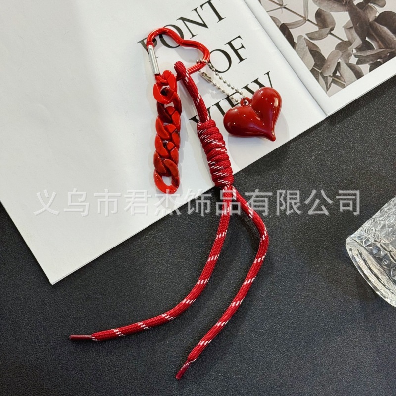 Cross-border Hot Sale Miu Series Angola Red Love Braided Rope Keychain Bow Bag Decorative Pendant Trendy