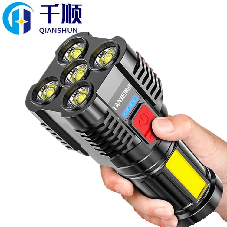 Cross-border five-core USB explosion flashlight strong light rechargeable super bright special forces outdoor multi-function led remote spotlight