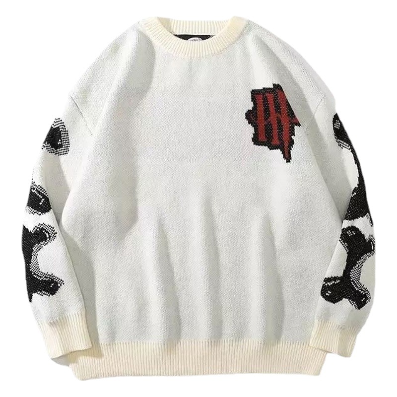 AliExpress Amazon 2021 Lazy Skeleton Knitwear Street Loose Crewneck Sweater Pullover INS