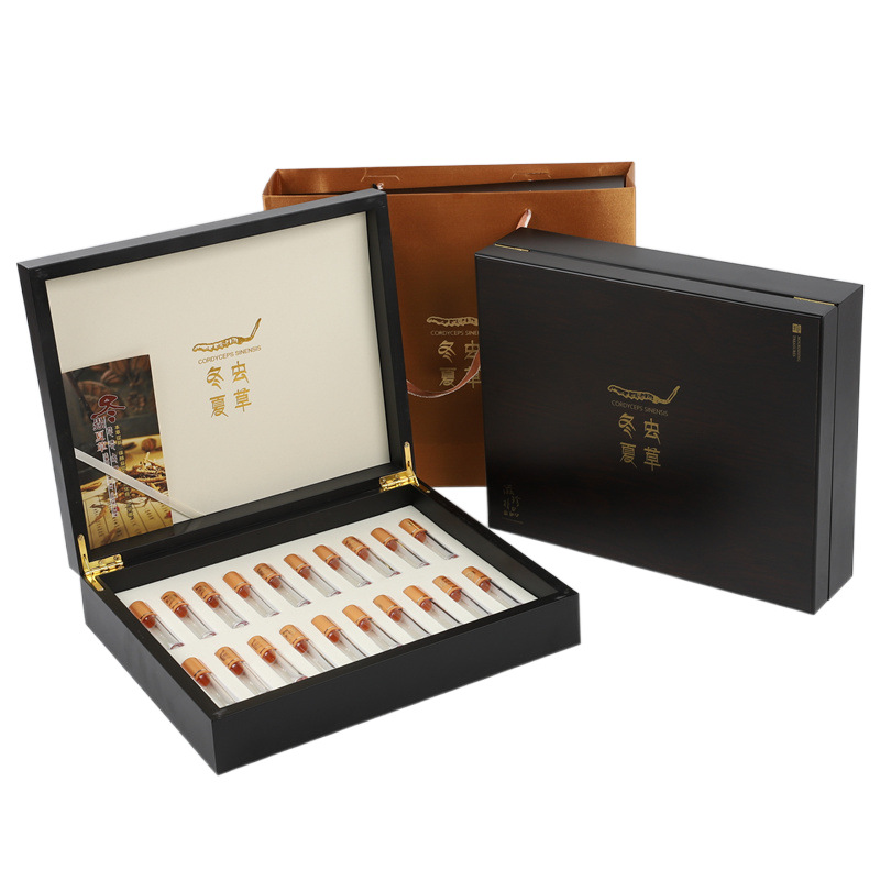 New Black Wood Grain Cordyceps Packaging Box 10 Tubes 20 Tubes 30 Tubes Nagqu Cordyceps Sinensis Gift Box Empty Box