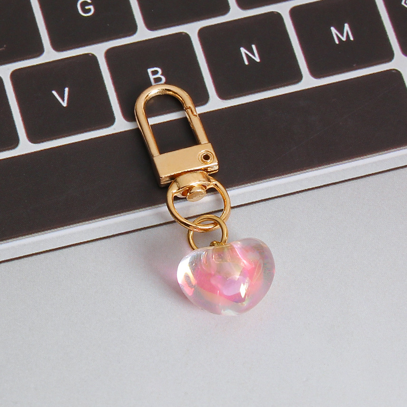Picture of ins style AB color love beads keychain pendant diamond-shaped cut hanging hole door buckle girl's heart bag bag hanging jewelry