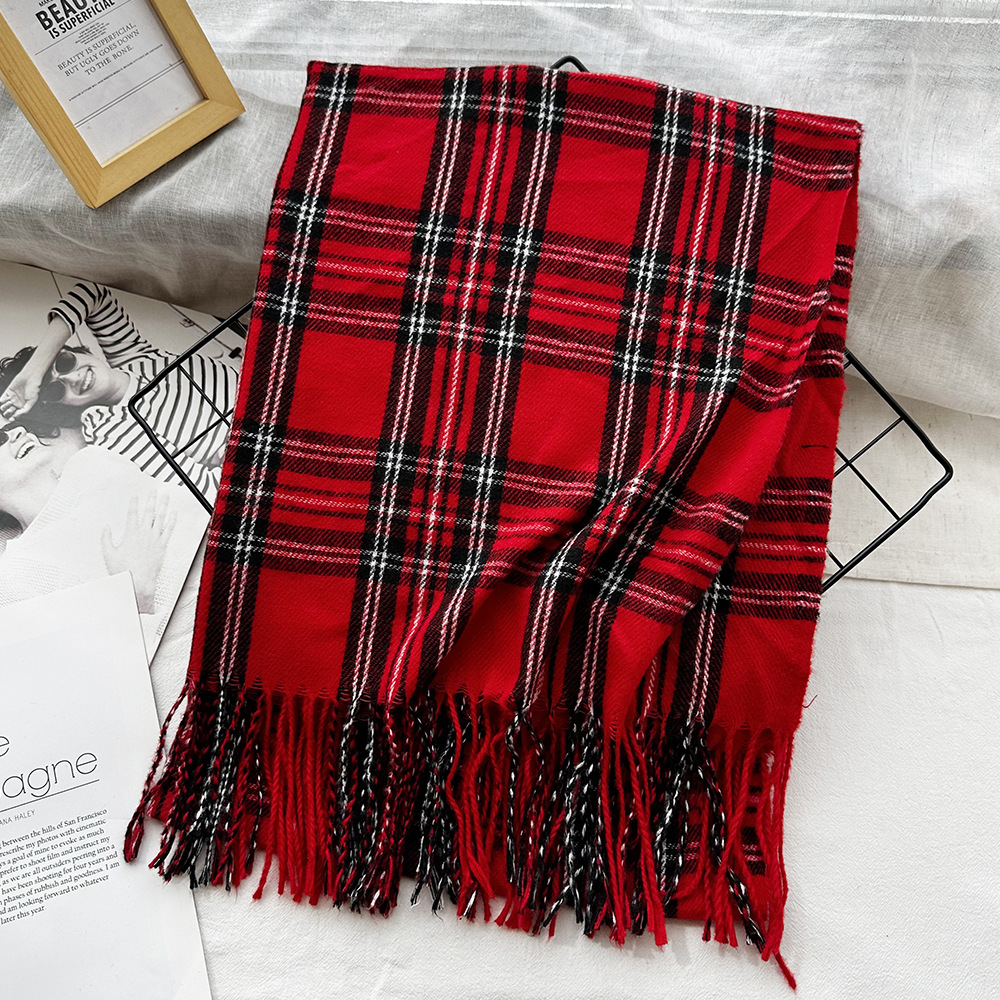 Picture of New Black and White Plaid Scarf Women's Korean Style Winter Warm All-match Imitation Cashmere Scarf Shawl High-end Couple Scarf