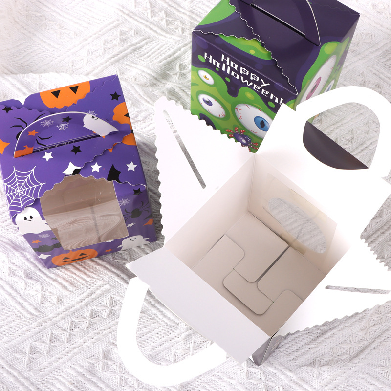 Picture of Halloween 1 Pack Portable Open Window Cupcake Packaging Box Ma Fen Box Egg Tart Box Baking Dessert Packaging Box