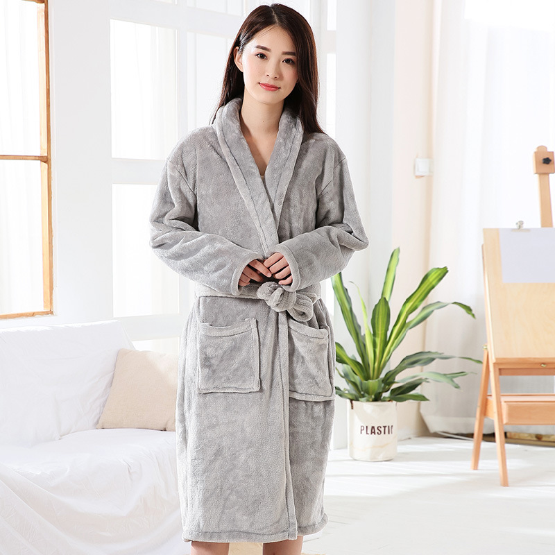 Picture of Factory in stock Flannel Nightgown Exlongation Coral Fleece Bathrobe Couples Home Clothes Pajamas Autumn and Winter Bathrobe for Men and Women