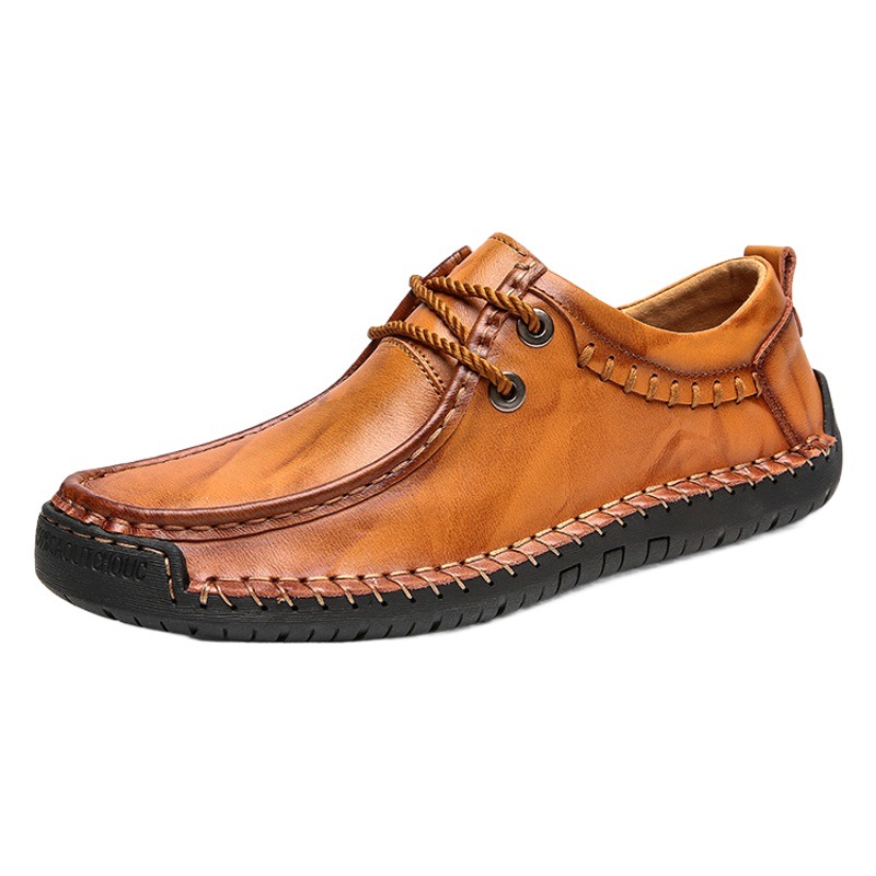 y5902 Men's Shoes Handmade Shoes Small Leather Shoes Casual Shoes Low-top Car Stitching Flat Large Size Cross-border Outdoor Tooling Shoes