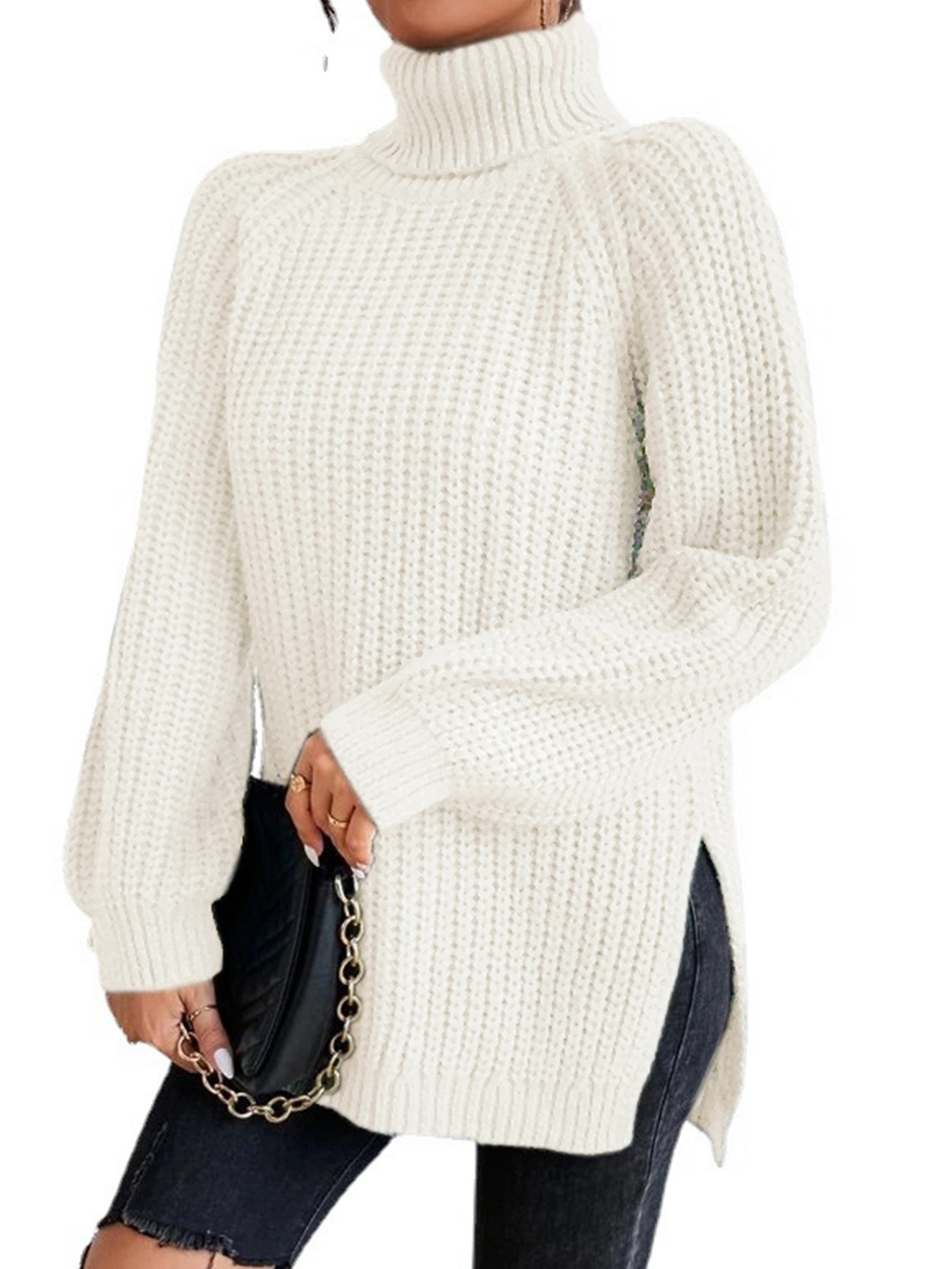 Picture of Foreign trade cross-border Europe and the United States Amazon source manufacturers long sleeve high collar pullover thick needle slit sweater autumn and winter