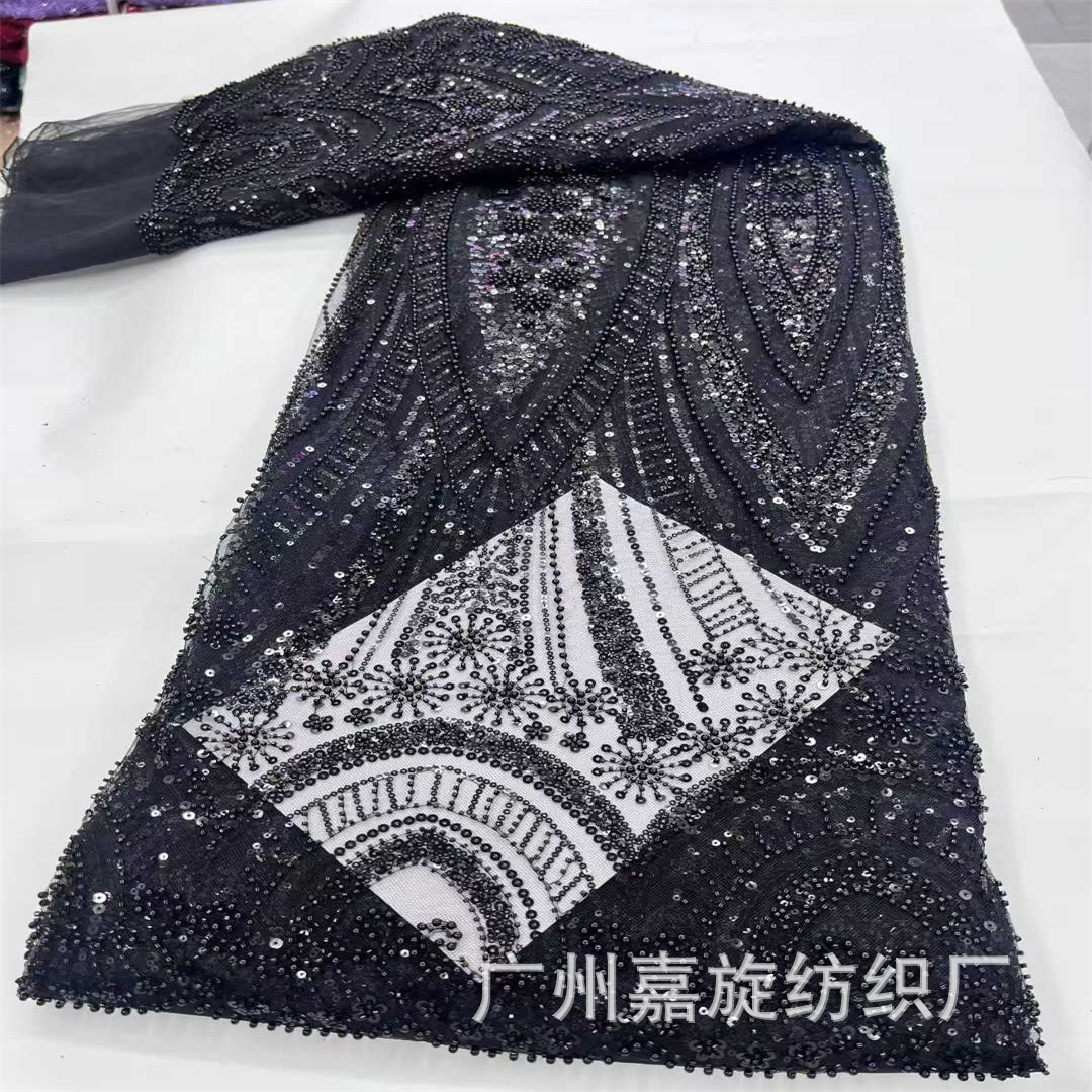 French-Style Heavy-Duty Black Beaded Lace Wedding Dress Cheongsam Dress Lace Fabric Black Beaded Lace