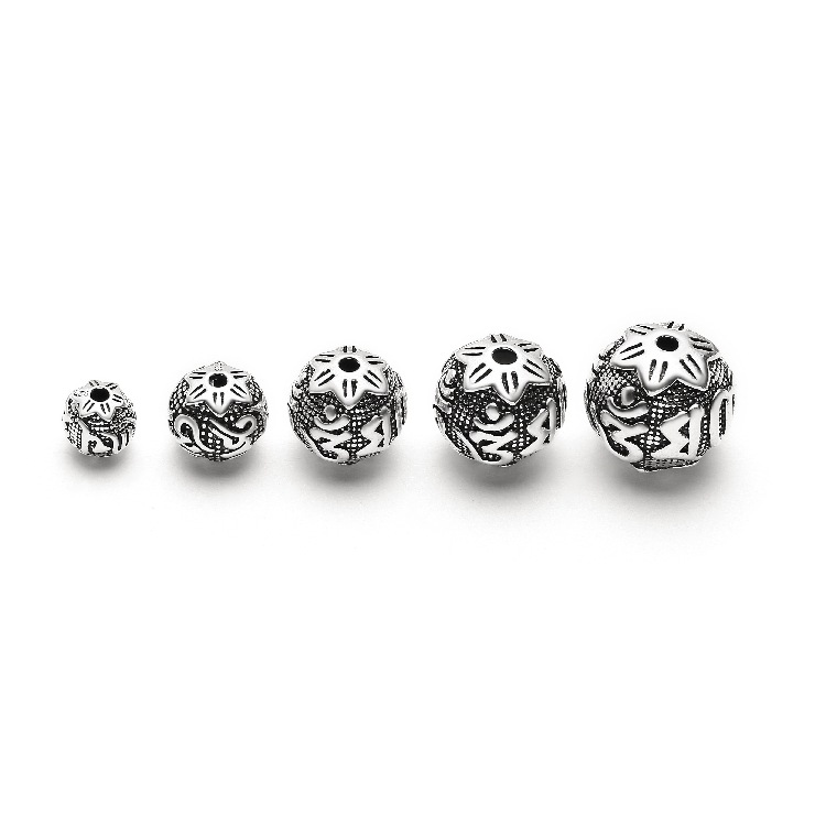 Picture of Xizang silver round beads six-character mantra transfer beads loose beads creative handmade beaded material beads bracelet DIY accessories z