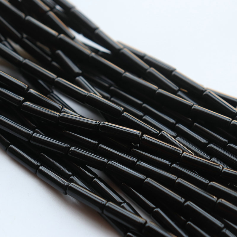Picture of Black agate tube bead accessories crystal gem small cylindrical loose beads diy hairpin tassel earrings material play bracelet