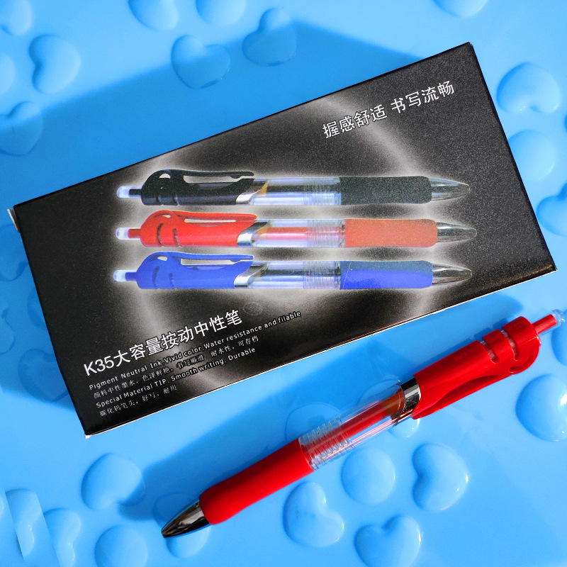 Picture of K35 Press-type Gel Pen Press Ballpoint Pen Red Black Blue Bullet Sign Pen Office Student Carbon Jump Pen
