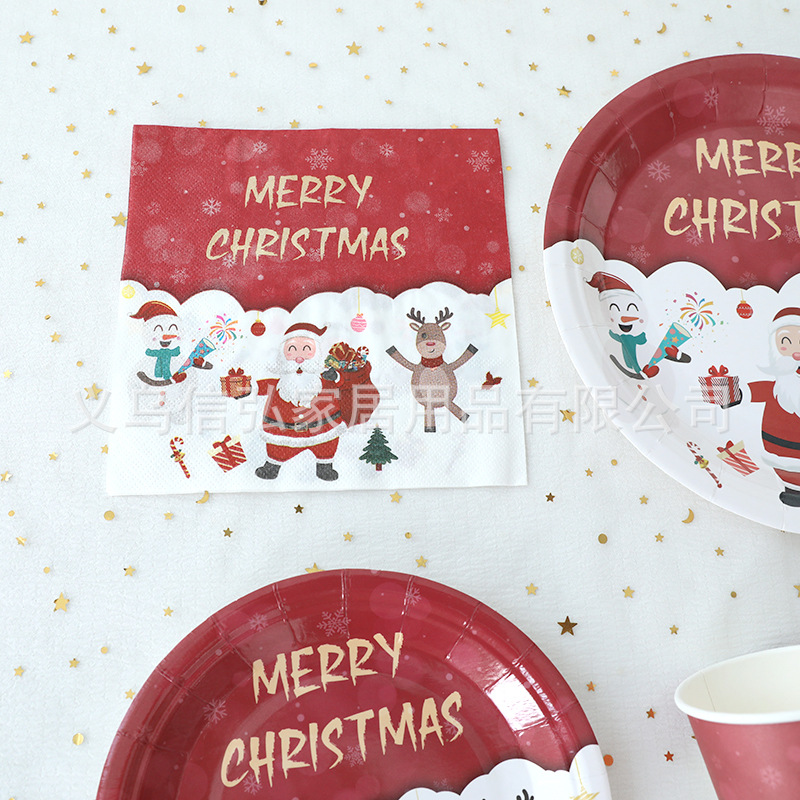 Picture of Cross-border new Christmas decoration theme disposable tableware paper plate party decoration arrangement paper cup paper plate suit