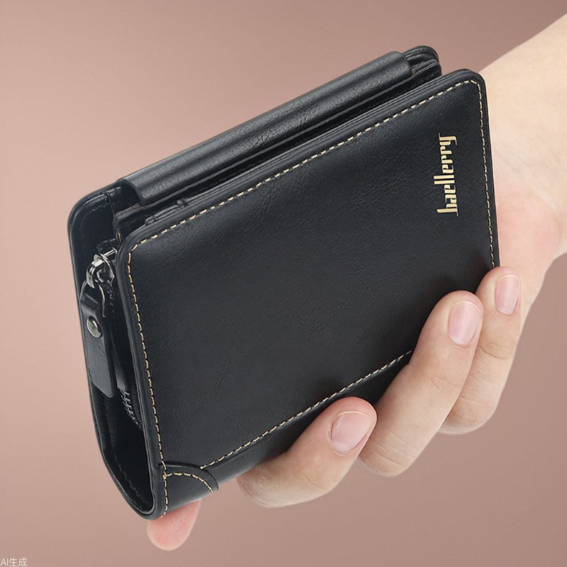 Picture of Wallet Men's Short baellerry European and American Multi-Card Three-Fold Zipper Coin Purse Fashionable Thin Card Bag for Men