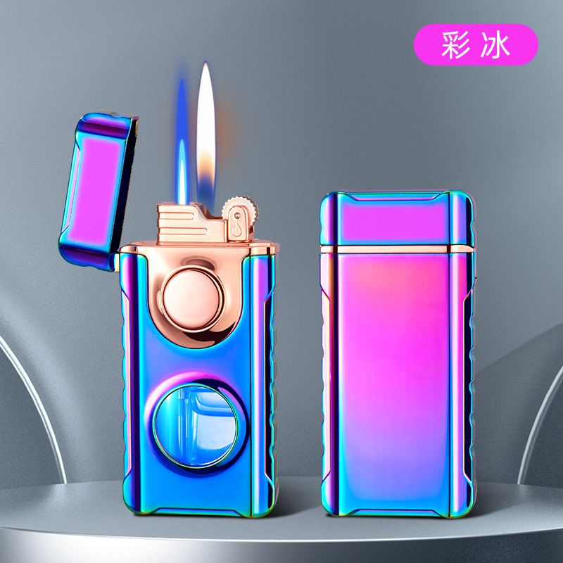 Picture of New double-Fire direct charge and open fire random switch lighter creative perspective air window with blue light inflatable lighter