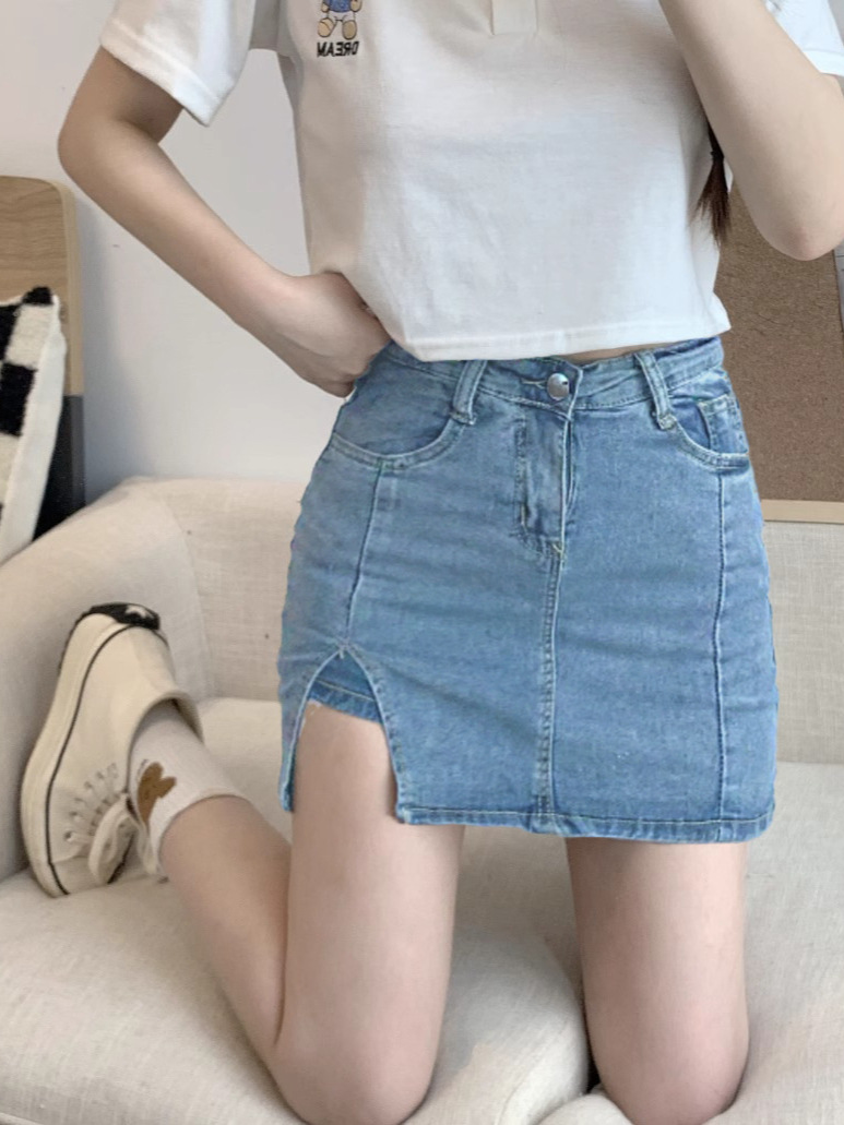 A generation of hair 2024 autumn new stretch slim pants skirt high waist hip split tight Denim skirt women