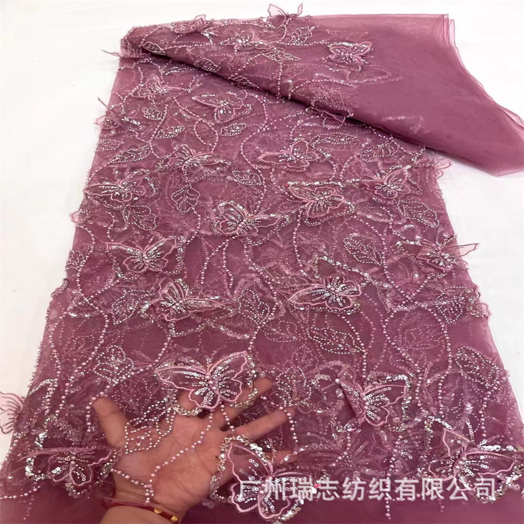 in stock lifelike double-layer three-dimensional butterfly leaf beaded lace small fresh dress children's dress fabric