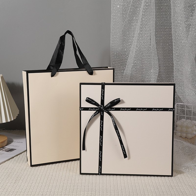 Creative Ins Style Gift Box Square Bow Gift Box Heaven and Earth Cover Silk Scarf Box Short Sleeve T-shirt Packaging Box Empty Box