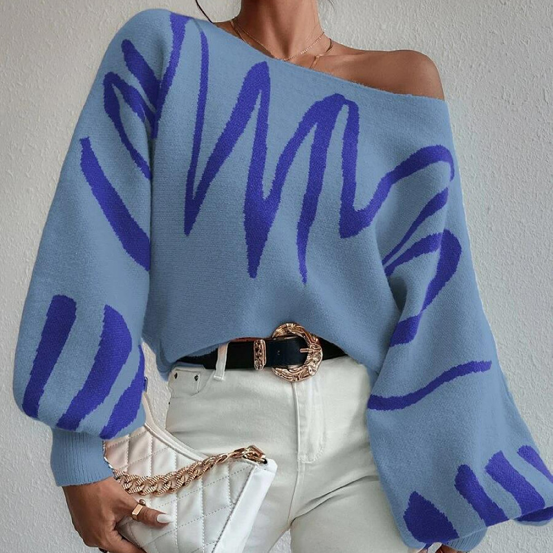 Picture of European and American Foreign Trade New Loose Pullover Knitted Sweater Women's Cross-Border Amazon Lantern Sleeve Design Sweater for Women
