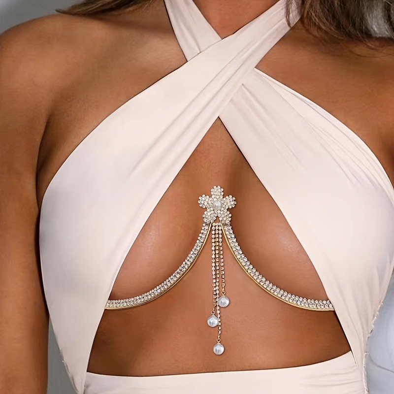 2024 New Cross-border Fashion Bracket Jewelry European and American Personality Temperament Diamond Tassel Chest Chain Accessories Body Chain