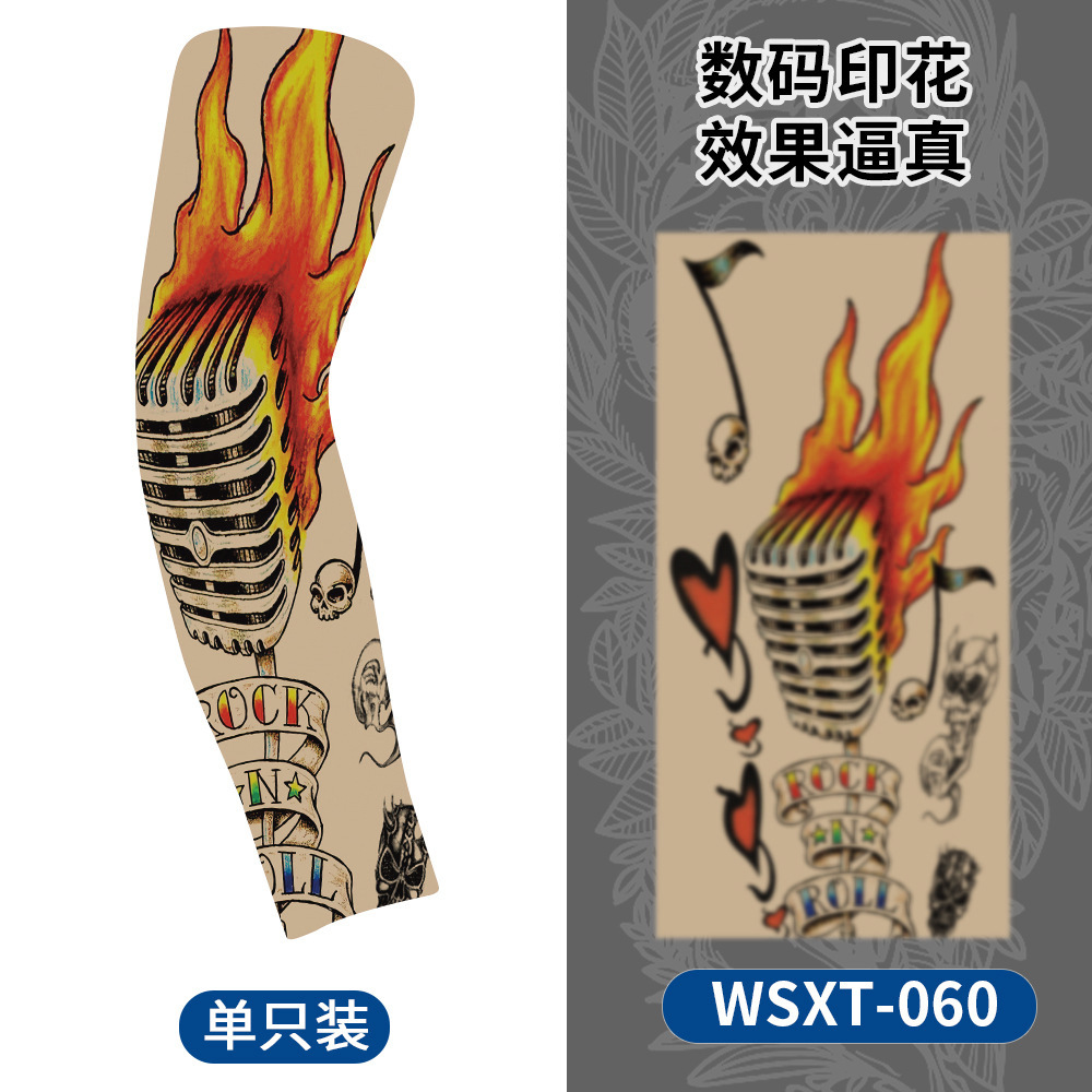 Picture of Summer Riding Sunscreen Tattoo Sleeve Simulation Tattoo Quick-drying Arm Protector Outdoor Sports Sunshade Breathable High Elastic Ice Sleeve
