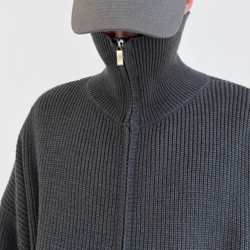 Vertical Collar Double Zip Sweater Men's Winter Loose Korean Style Knitted Cardigan Men's Fashionable All-match Jacket