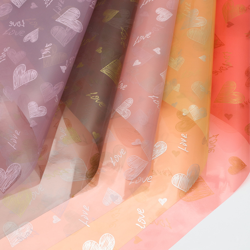 Huaxi Romantic Heart Crystal Opp Flower Packaging Translucent DIY Bouquet Flower Packaging Flower Shop Flower Wrapping Paper