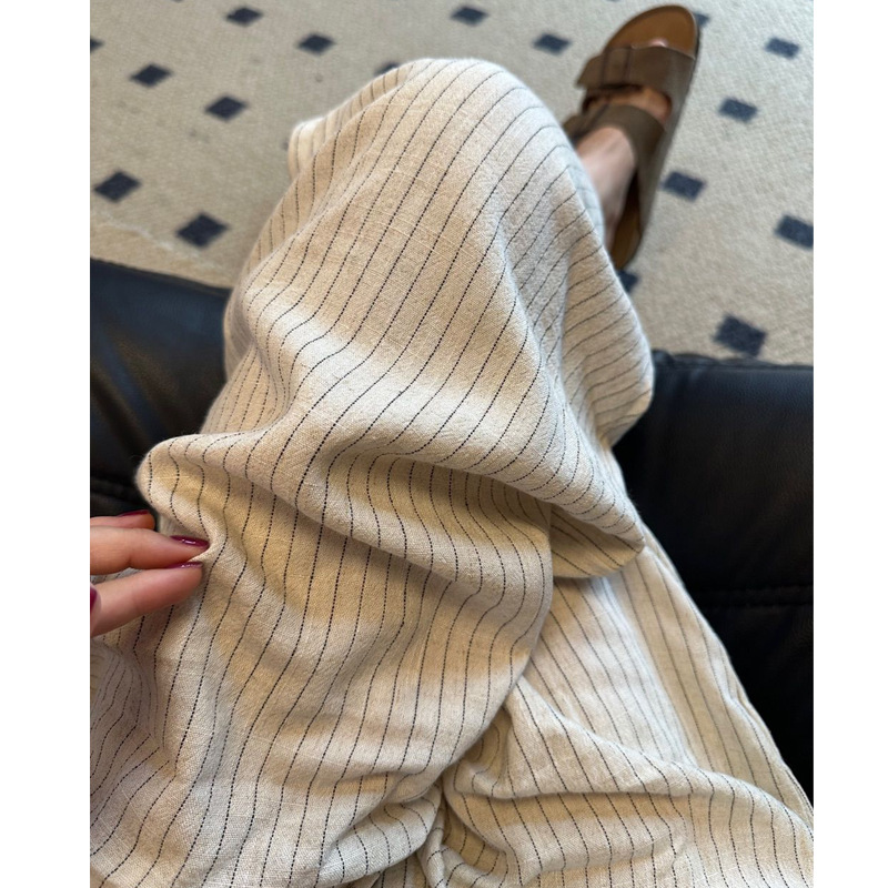 Summer Relaxation Pants Cotton Linen High Waist Loose Comfortable Breathable Wide Leg Pants Women's Slimming Striped Casual Pants Pure Cotton