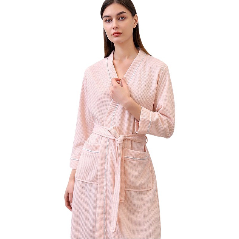 Four Seasons Commuting Nightgown Women's Summer Large Size Waffle Couple Bathrobe Three-Quarter Sleeve Water-Absorbent Quick-Drying Pajamas for Men