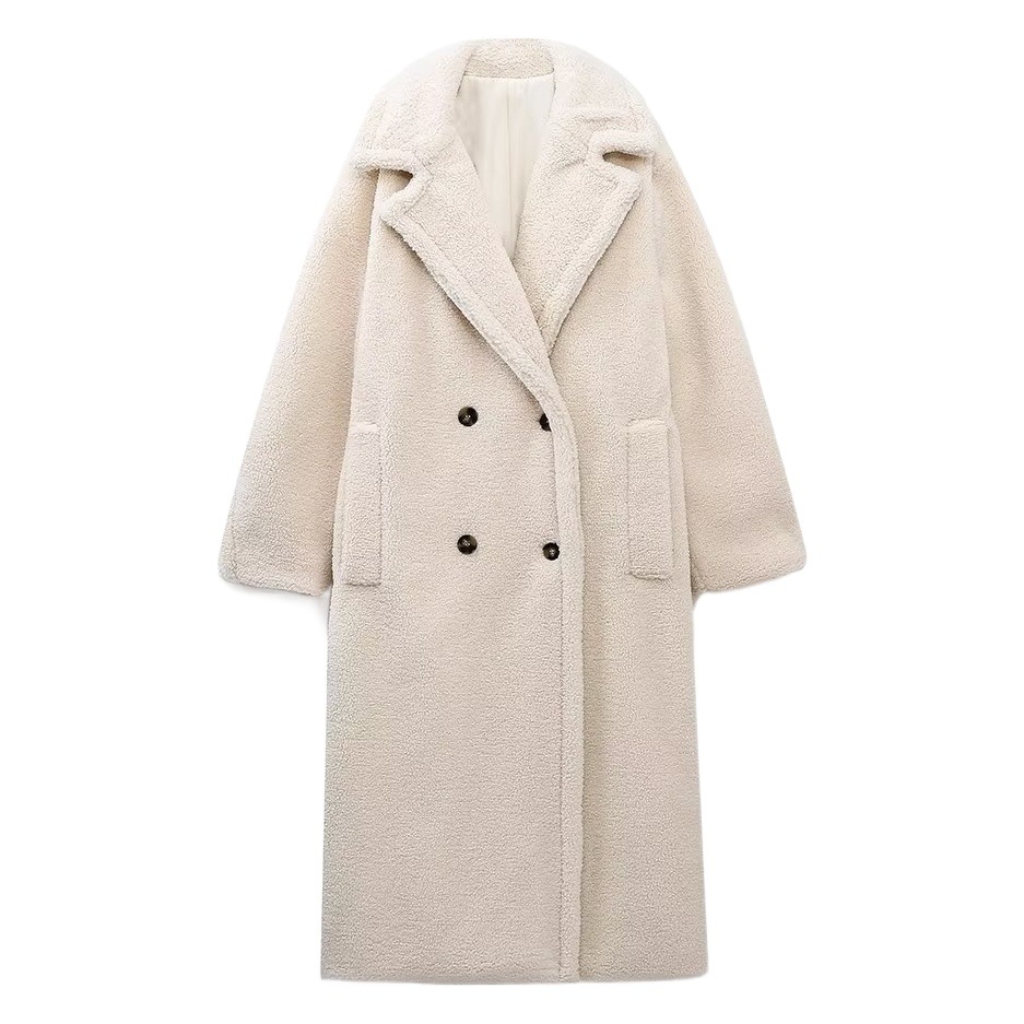 2023 autumn and winter New European and American cross-border Women's solid color casual long fleece coat warm lamb wool coat