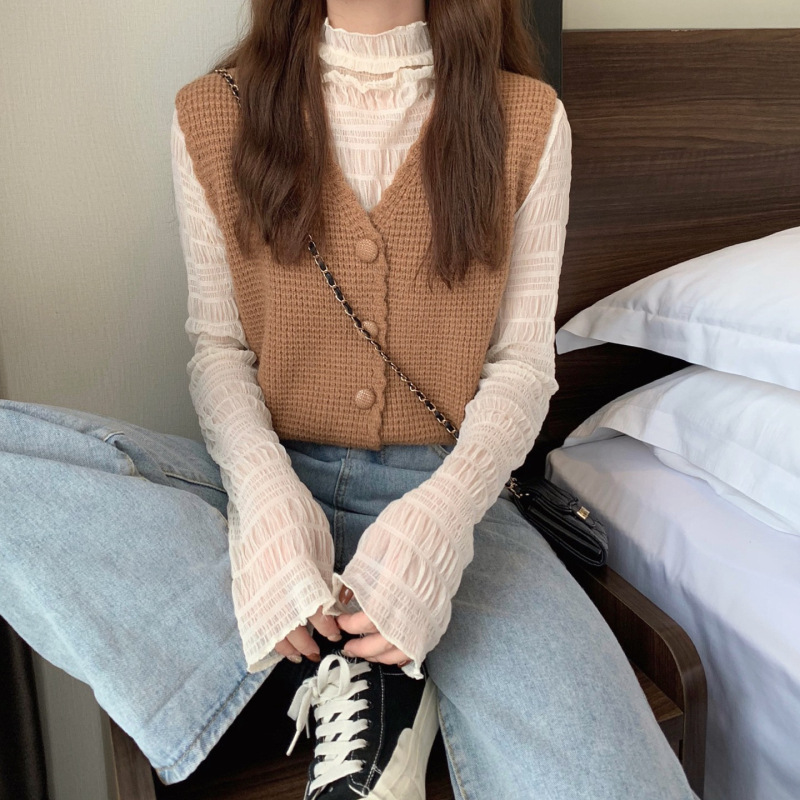 Picture of V-Neck Knitted Vest Women's Spring and Autumn 2024 New Loose Retro Waistcoat Sweater Jacket Sleeveless Top