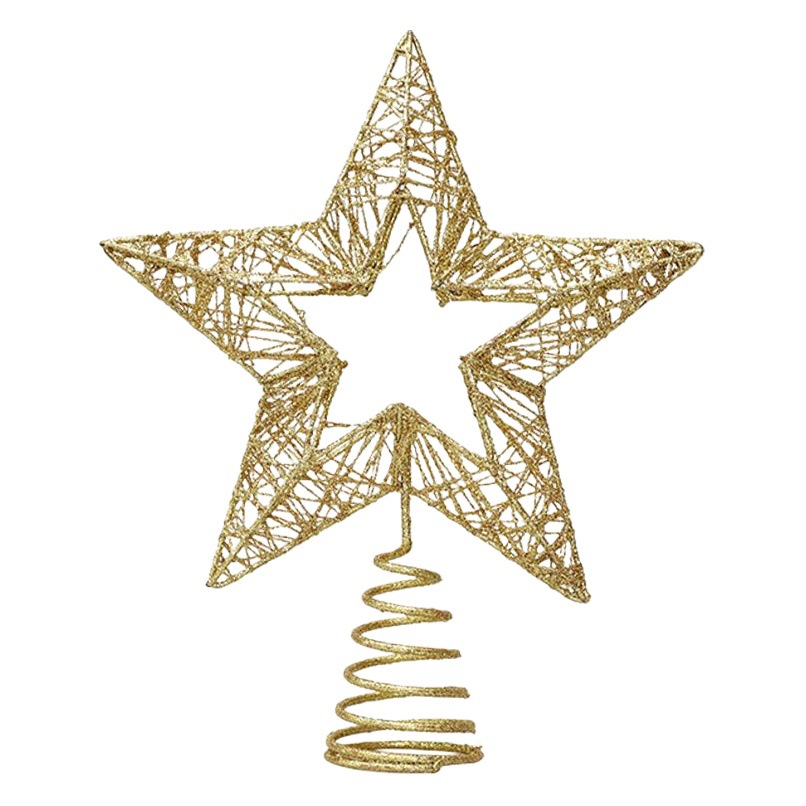 Cross-border wholesale Christmas crafts Christmas tree top star five-pointed star iron decorative props hollow five-pointed star