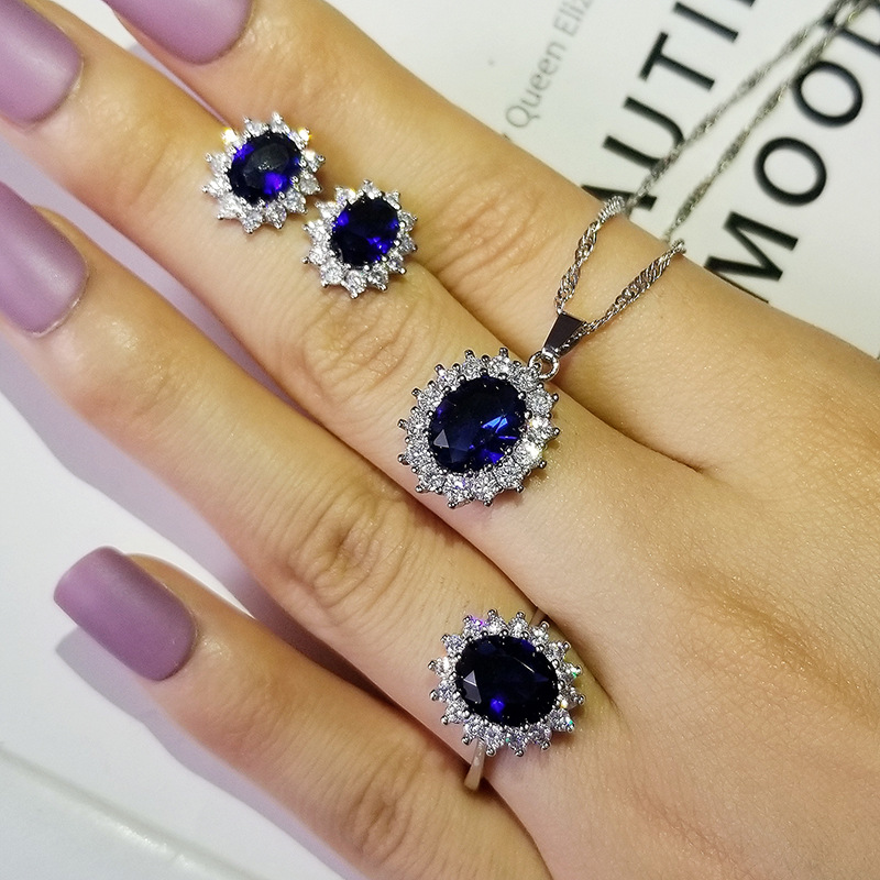 E-commerce fashion sunflower suit zircon three pieces of suit micro-inlaid zircon fashion jewelry suit jewelry J5519